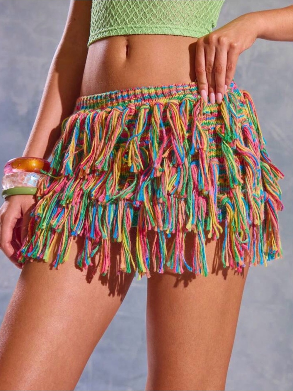 Colorful Multi-Strand Fringe Mini Skirt - multiple sizes